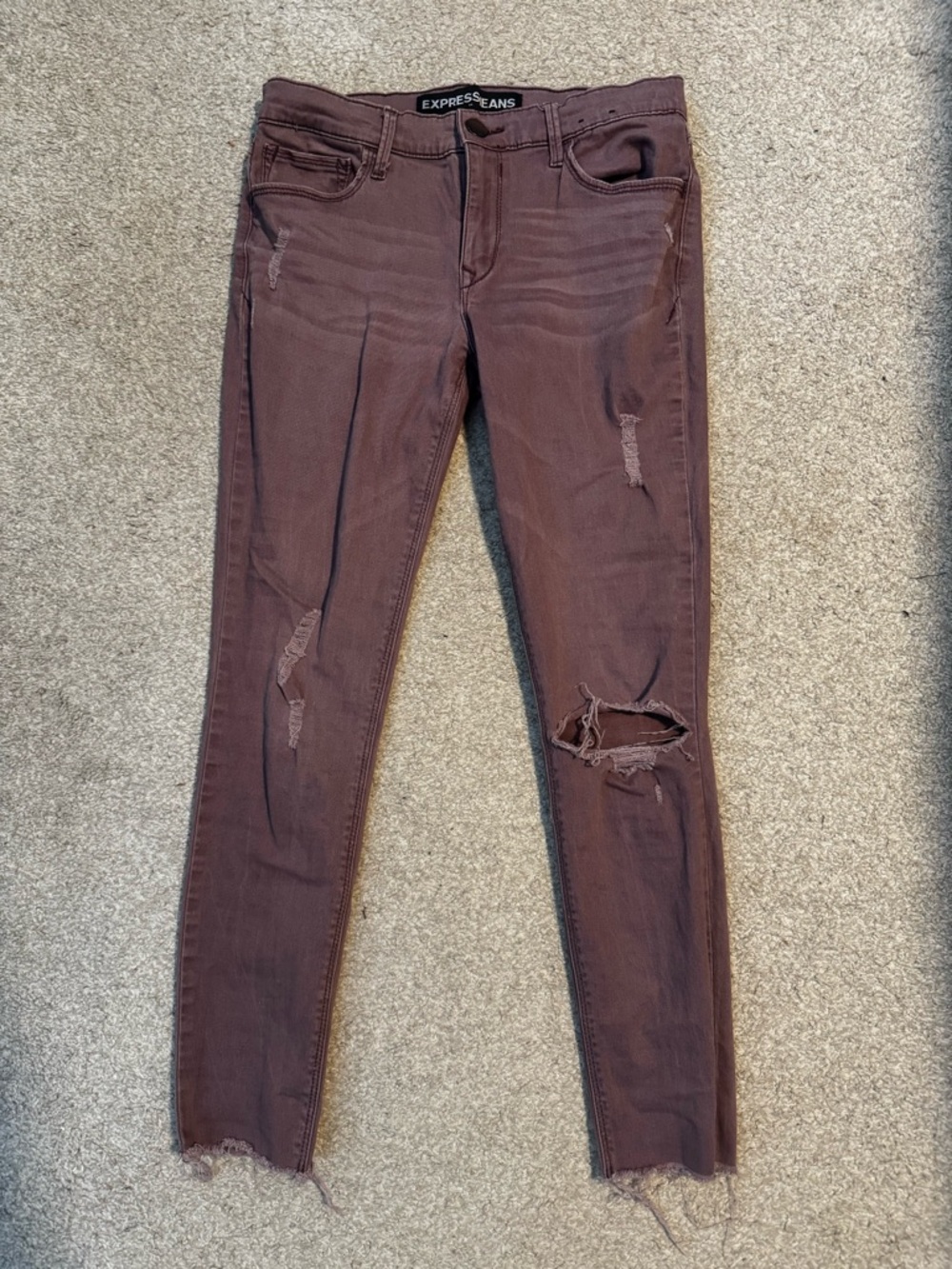 Express Jeans Distressed Midrise Ankle Legging Skinny Jeans - Mauve Purple